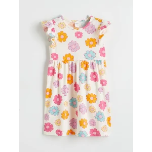 LCW Kids Ekru Çiçek Desenli Kız Çocuk Elbise