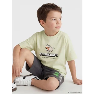 LCW Kids Yeşil Bisiklet Yaka Minecraft Baskılı Erkek Çocuk Tişört