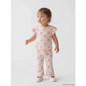 LCW baby Pembe Kız Bebek Fitilli İspanyol Paça Tayt ve Tişört