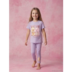 LCW Kids Lila Capyfun Baskılı Kız Çocuk Tişört ve Tayt