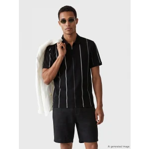 LCW Vision Siyah Polo Yaka Çizgili Pike Erkek Tişört