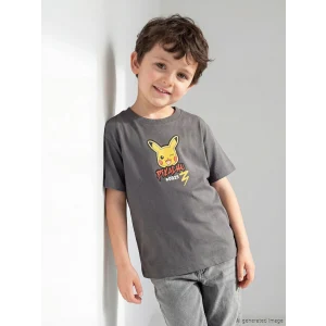LCW Kids Gri Pikachu Baskılı Erkek Çocuk Tişört