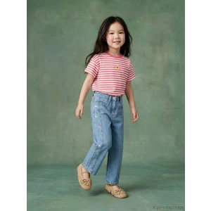LCW Kids Mavi Regular Fit Nakışlı Kız Çocuk Jean Pantolon
