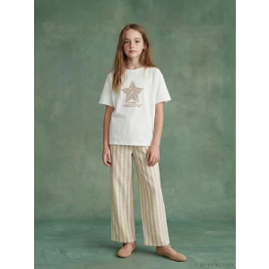 LCW Kids Beyaz Bisiklet Yaka Baskılı Kız Çocuk Tişört ve Pantolon