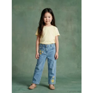 LCW Kids İndigo Nakışlı Kız Çocuk Jean Pantolon