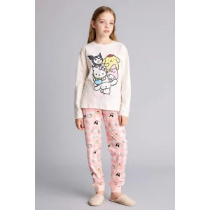 Defacto H1070A8ER100 Ekru %100 Pamuklu Hello Kıtty 2li Pijama Takımı Kız Çocuk