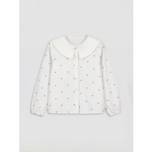 LCW Kids Ekru Bebe Yaka  Baskılı Poplin Kız Çocuk Gömlek