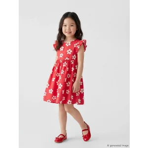 LCW Kids Kırmızı Bisiklet Yaka Çiçekli Kız Çocuk Elbise