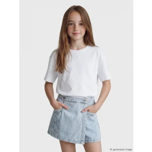 LCW Kids Beyaz Bisiklet Yaka Kız Çocuk Tişört