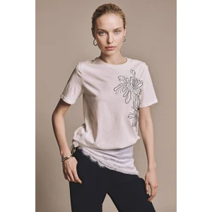 Defacto F6479AXER105 Ekru Regular Fıt Bisiklet Yaka Nakış Baskı Baskılı Penye Kısa Kollu Tişört