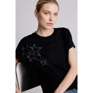 Defacto H2457AXBK81 Siyah Bisiklet Yaka Taş Baskılı Kısa Kollu Tişört