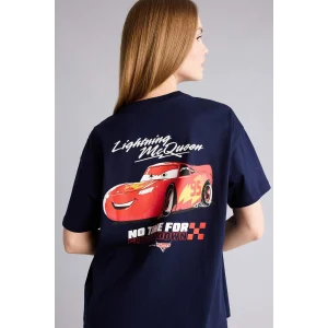 Defacto H0552AXNV251 Lacivert Cars baskılı lacivert oversize kısa kollu tişört.