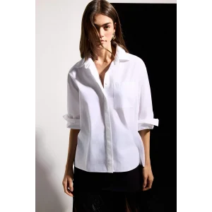 Defacto G9803AXWT34 Beyaz Oversıze Gömlek Yaka Poplin Uzun Kollu Gömlek