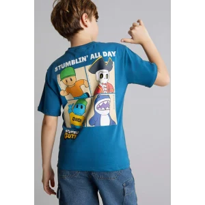 Defacto G8916A8BE376 Mavi Stumble Guys New Regular Fıt Bisiklet Yaka Kısa Kollu Tişört Erkek Çocuk
