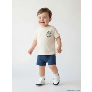LCW baby Ekru Erkek Bebek Baskılı Tişört ve Şort