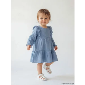 LCW baby Mavi Fırfırlı Kız Bebek Müslin Elbise