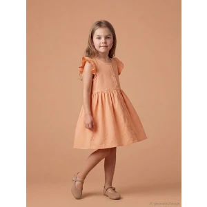 LCW Kids Mercan Kız Çocuk Fırfırlı Keten Görünümlü Elbise