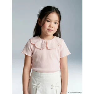 LCW Kids Pembe Bebe Yaka Nakışlı Kız Çocuk Fitilli Tişört