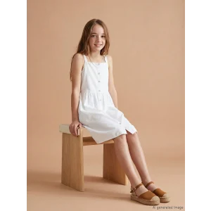 LCW Kids Beyaz Kare Yaka Askılı Kız Çocuk Poplin Elbise