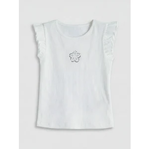 LCW Kids Beyaz Bisiklet Yaka Taşlı Kız Çocuk Atlet