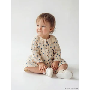 LCW baby Ekru Bebe Yaka Çiçek Desenli Kız Bebek Elbise