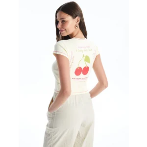 XSIDE Sarı Bisiklet Yaka Baskılı Kısa Kollu Kadın Crop