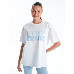 XSIDE ACTIVE Beyaz Bisiklet Yaka Baskılı Kısa Kollu Kadın Spor Tişört