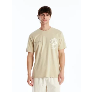 XSIDE Bej Bisiklet Yaka Kısa Kollu Baskılı Penye Erkek Tişört