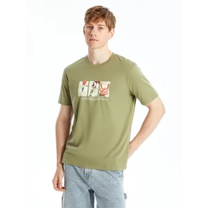 XSIDE Yeşil Bisiklet Yaka Kısa Kollu Baskılı Penye Erkek Tişört