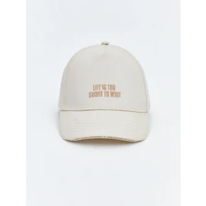 LCW ACCESSORIES Ekru Yazı Nakışlı Kız Çocuk Kep Şapka