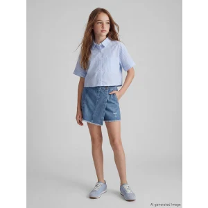 LCW Kids İndigo Yırtık Detaylı Kız Çocuk Şort Etek