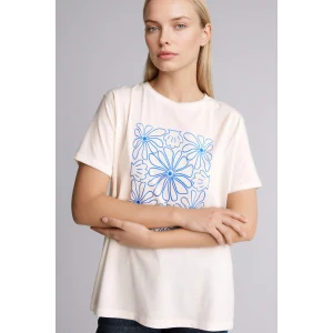 Defacto H2448AXER105 Ekru Regular Fıt Çiçekli Tişört