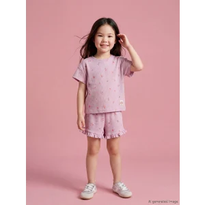 LCW Kids Lila Beli Lastikli Çiçekli Kız Çocuk Şort