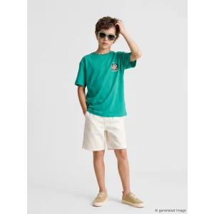 LCW Kids Yeşil Nostaljik Maymun Baskılı Erkek Çocuk Tişört