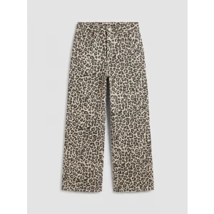 LCW Kids Bej Wideleg Leopar Desenli Kız Çocuk Pantolon
