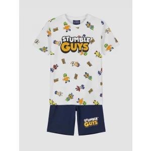 LCW Kids Beyaz Stumble Guys Baskılı Erkek Çocuk Şortlu Pijama Takımı