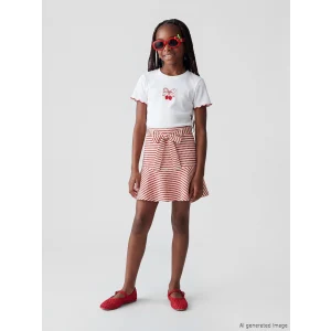 LCW Kids Beyaz Nakışlı Kız Çocuk Fitilli Tişört ve Etek