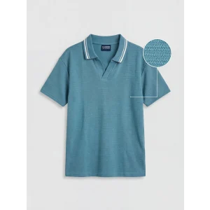 LCW Kids İndigo Polo Yaka Şerit Detaylı Erkek Çocuk Tişört