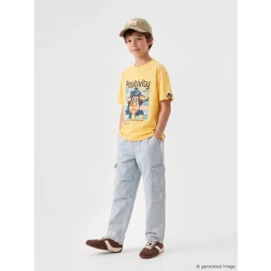 LCW Kids Sarı Nostaljik Maymun Baskılı Unisex Çocuk Tişört