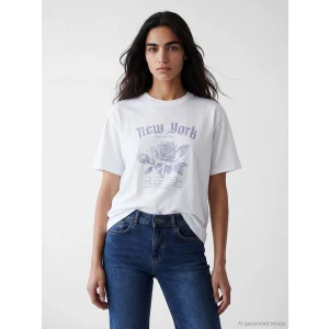 LCW Vision Beyaz New York Baskılı Oversize Kadın Tişört