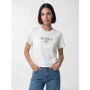 LCW Vision Beyaz Bisiklet Yaka NYC Baskılı Kadın Tişört