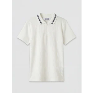 LCW Kids Beyaz Fermuarlı Polo Yaka Erkek Çocuk Tişört