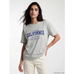 LCW Vision Gri Bisiklet Yaka California Baskılı Kadın Tişört