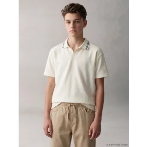 LCW Kids Ekru Polo Yaka Dokulu Erkek Çocuk Tişört