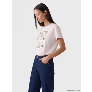 LCW EVERYDAY Lila Bisiklet Yaka Baskılı Kadın Tişört