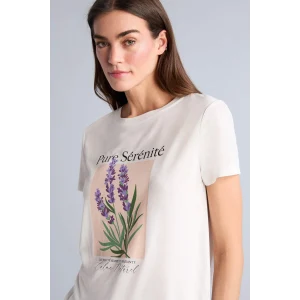 Defacto H7608AXER105 Ekru Regular Fıt Bisiklet Yaka Floral Kısa Kollu Tişört