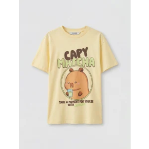 LCW Kids Sarı Bisiklet Yaka Capyfun Baskılı Kız Çocuk Tişört