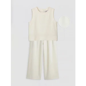 LCW Kids Gri Keten Karışımlı Kız Çocuk Pantolon ve Bluz