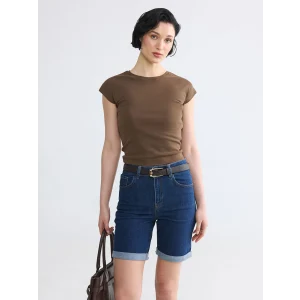 LCW Vision Kahverengi Bisiklet Yaka Kadın Crop