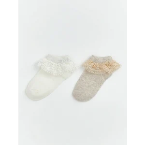 LCW baby Ekru Kız Bebek Tüllü Patik Çorap 2li